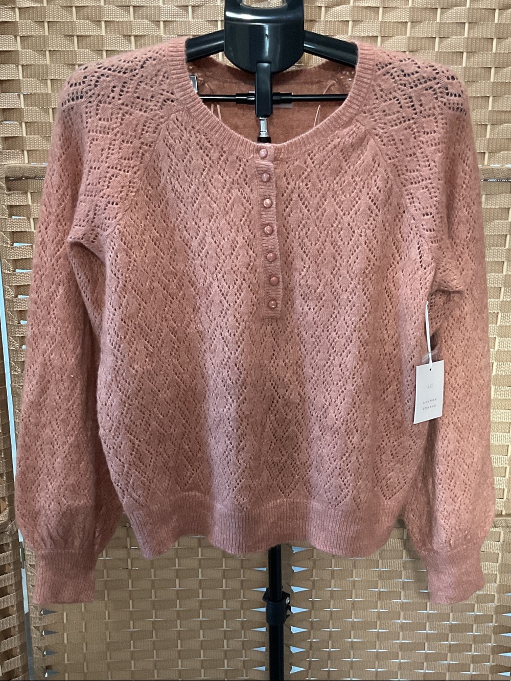 LC Lauren Conrad Dusty Rose Eyelet Knit Henley Sweater